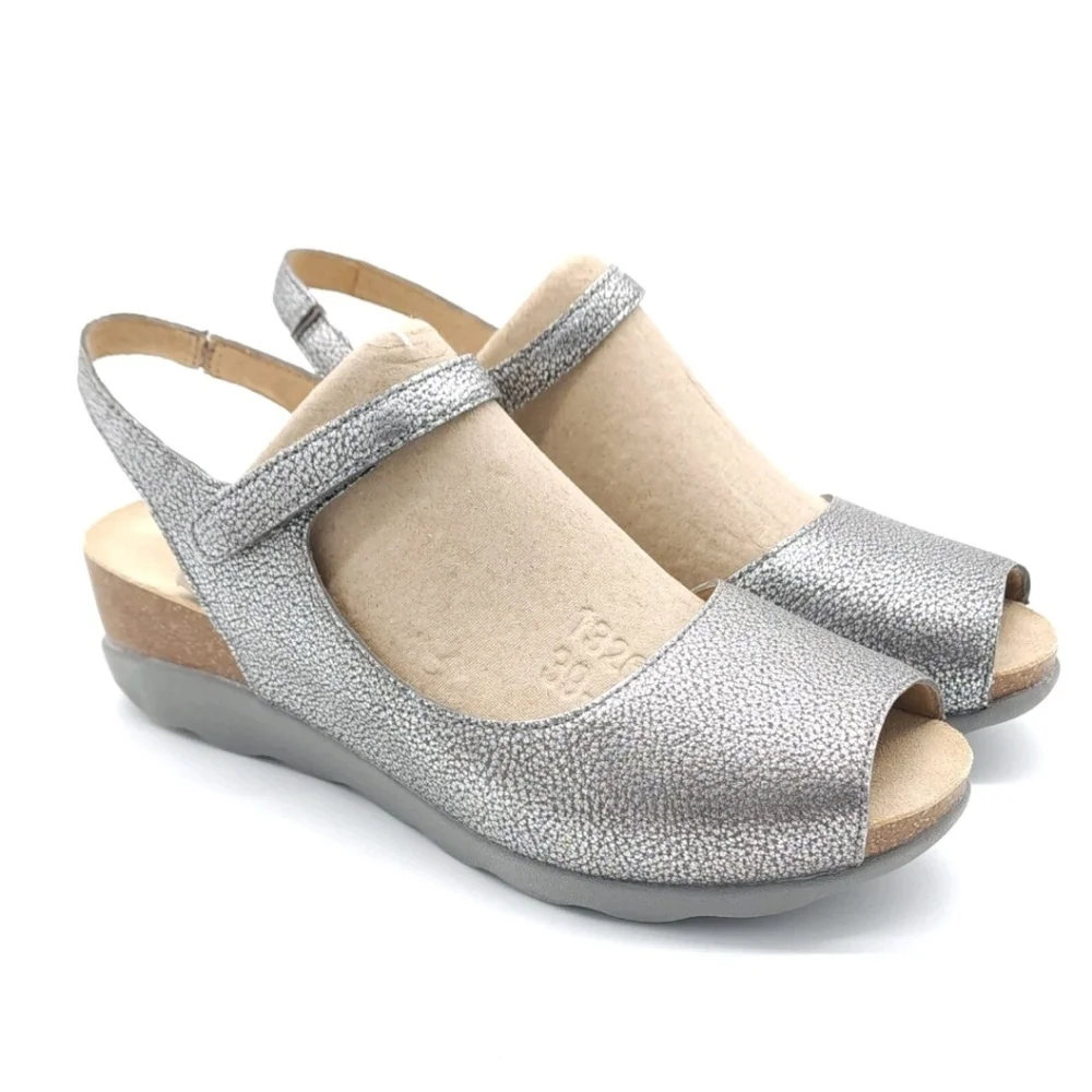 Dansko Marcy Metallic Pewter Wedge Slingback Sandals Size EU 40 US 9.5/10